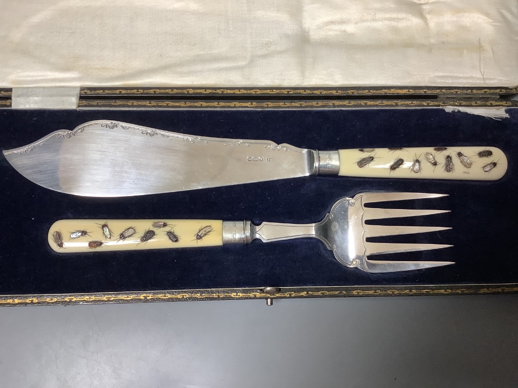 A 19th century Japanese shibayama handled silver fish slice, cased